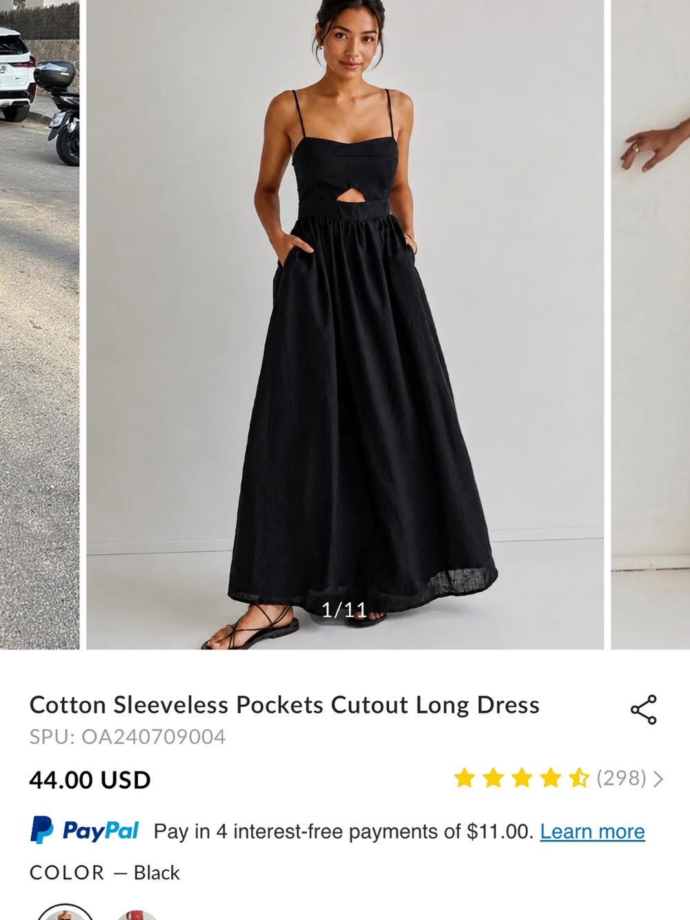 NWT - Commense Black Cotton Sleeveless Cutout Long Dress